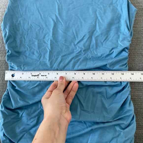 Reformation Izara Knit Mini Dress Women M Capri Blue Asymmetrical Top Ruched - Picture 6 of 9